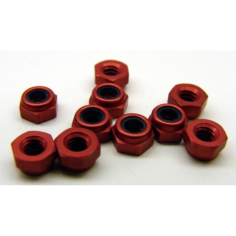 1412 - Red anodized aluminum locknuts 3/16 hex, 4-40 thread